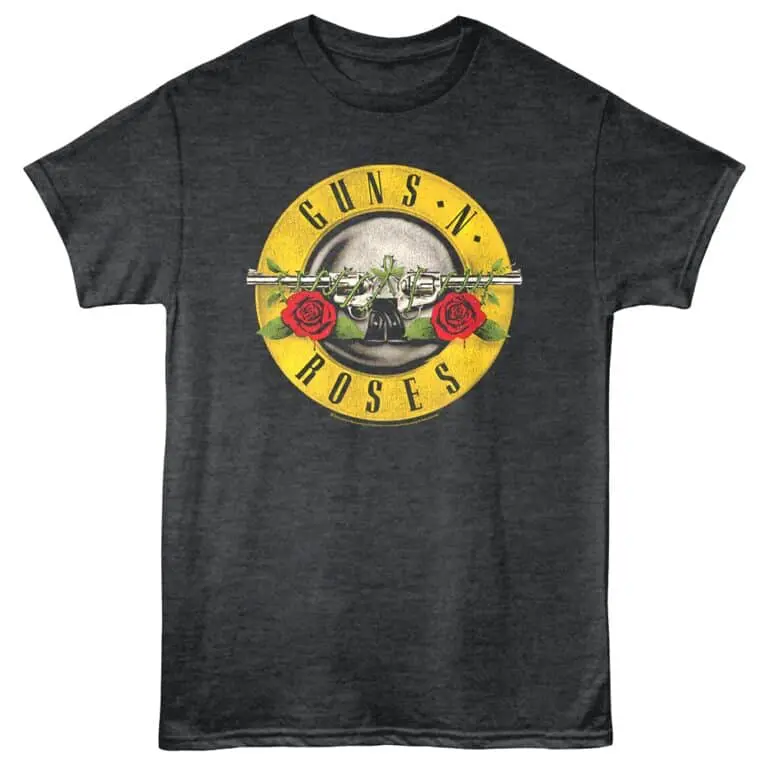 Classic Guns N Roses graphic tee with roses and barbed wire design, perfect for rock music fans.