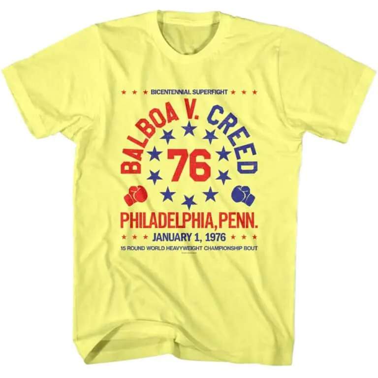Rocky Balboa v Creed 76 Bicentennial Superfight Men's T Shirt Yellow Heather
