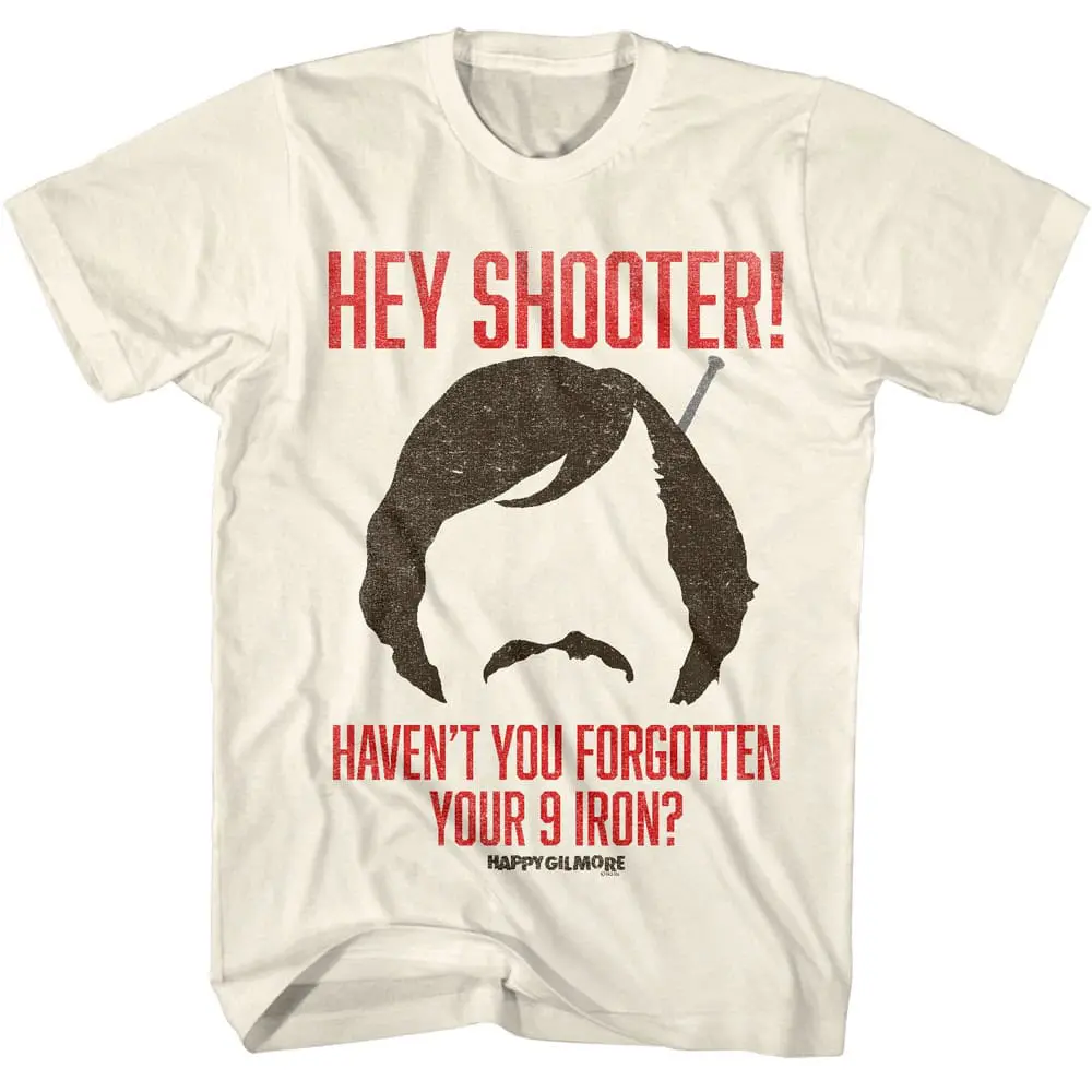 Funny shooter meme t-shirt featuring a retro-inspired graphic of a man with a mustache and hair, with bold red text for comedy.