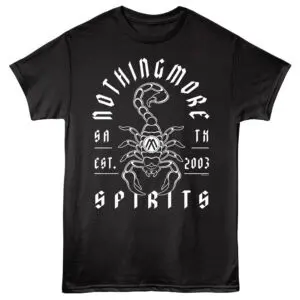High-quality black T-shirt with white graphic of a scorpion, perfect for fitness and active lifestyles.
