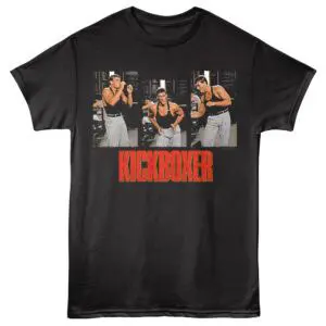 Image of a vintage Kickboxer movie quote graphic with three fighters in action poses.