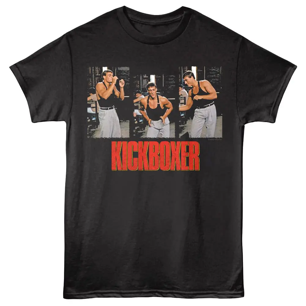 Image of a vintage Kickboxer movie quote graphic with three fighters in action poses.