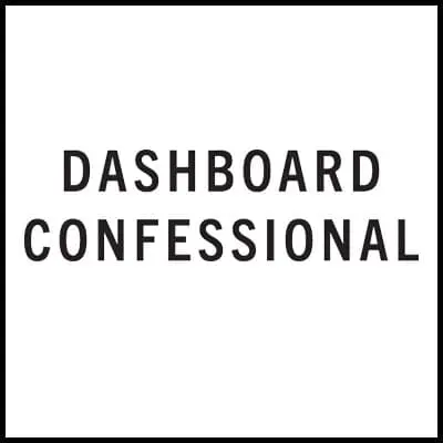 A minimalist black and white "Dashboard Confessional" T-shirt graphic for music fans.