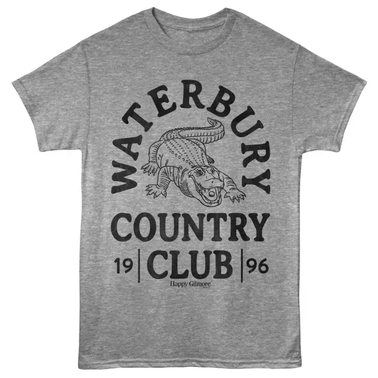 A gray T-shirt with a crocodile graphic and "WhataTerry County Club" text, ideal for country style and casual fashion.
