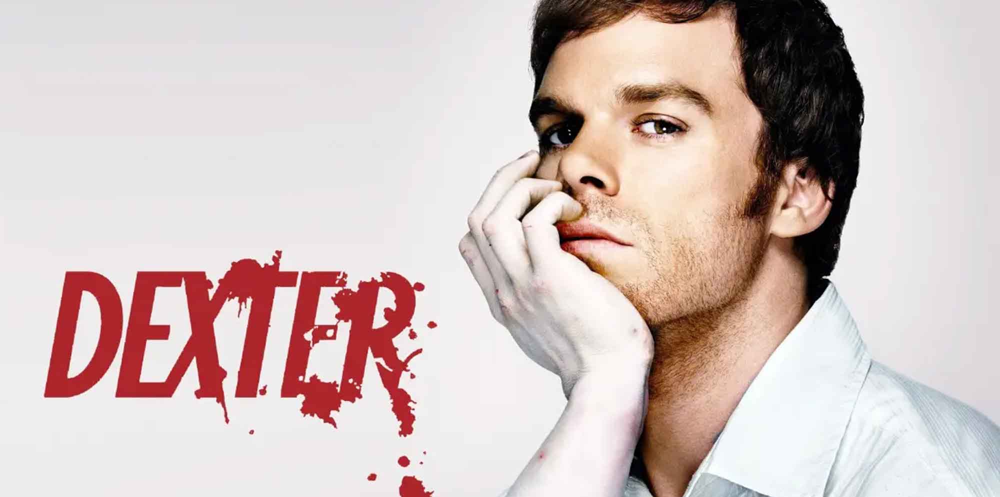 Stylish Dexter poster with close-up of the character, emphasizing suspense and crime-solving theme.