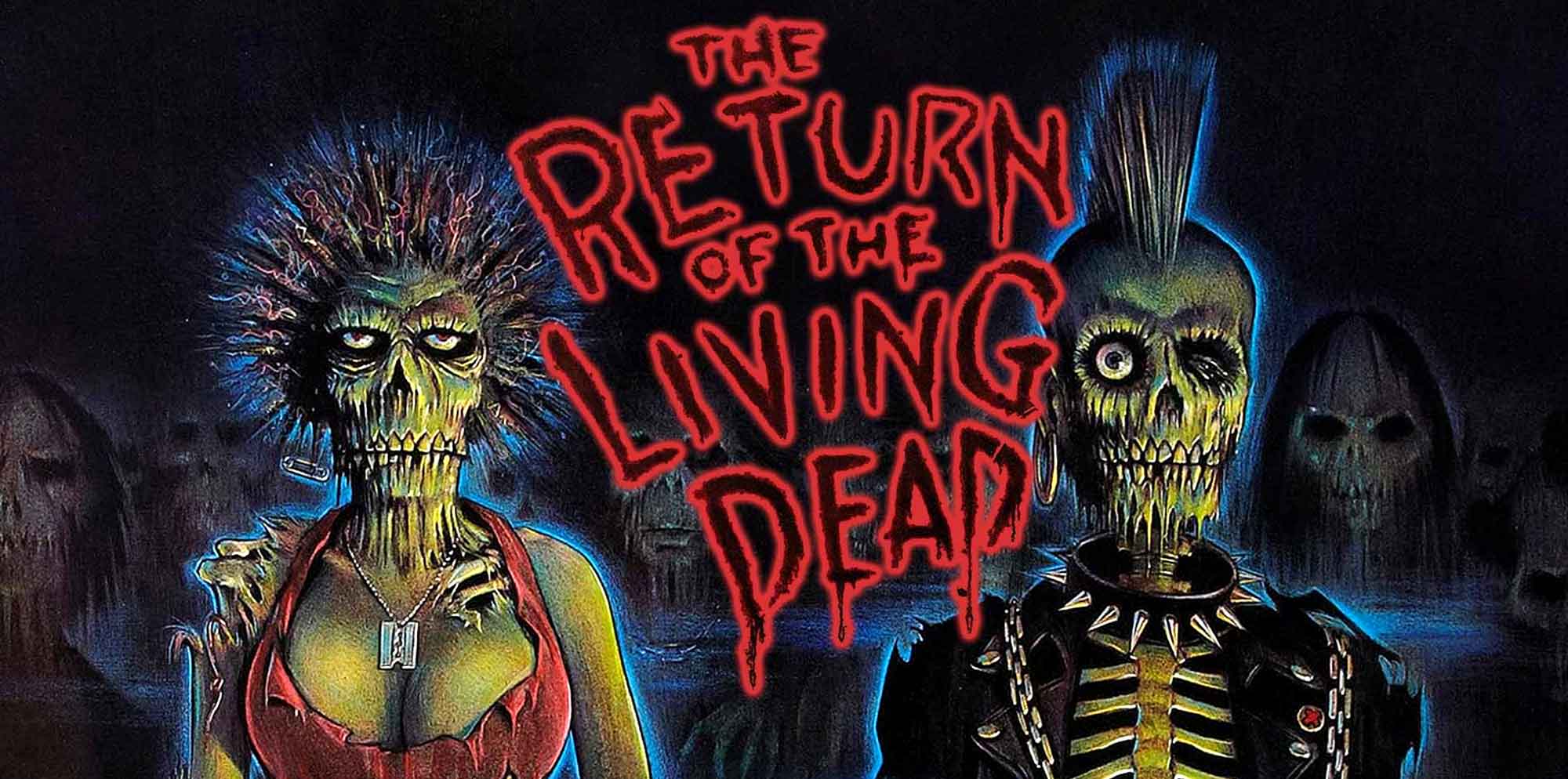 Deadly zombie skeletons with neon glow, horror-themed graffiti art, dark background, spooky Halloween style.