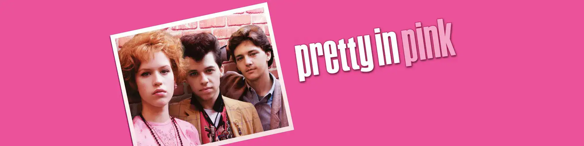 Teen fashion and 1980s movie characters in pink themed apparel.