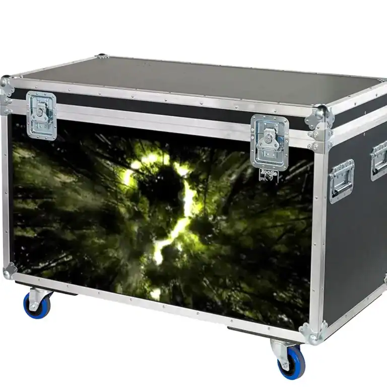 Protective travel case featuring forest canopy print, ideal for DJs, musicians, and event professionals.