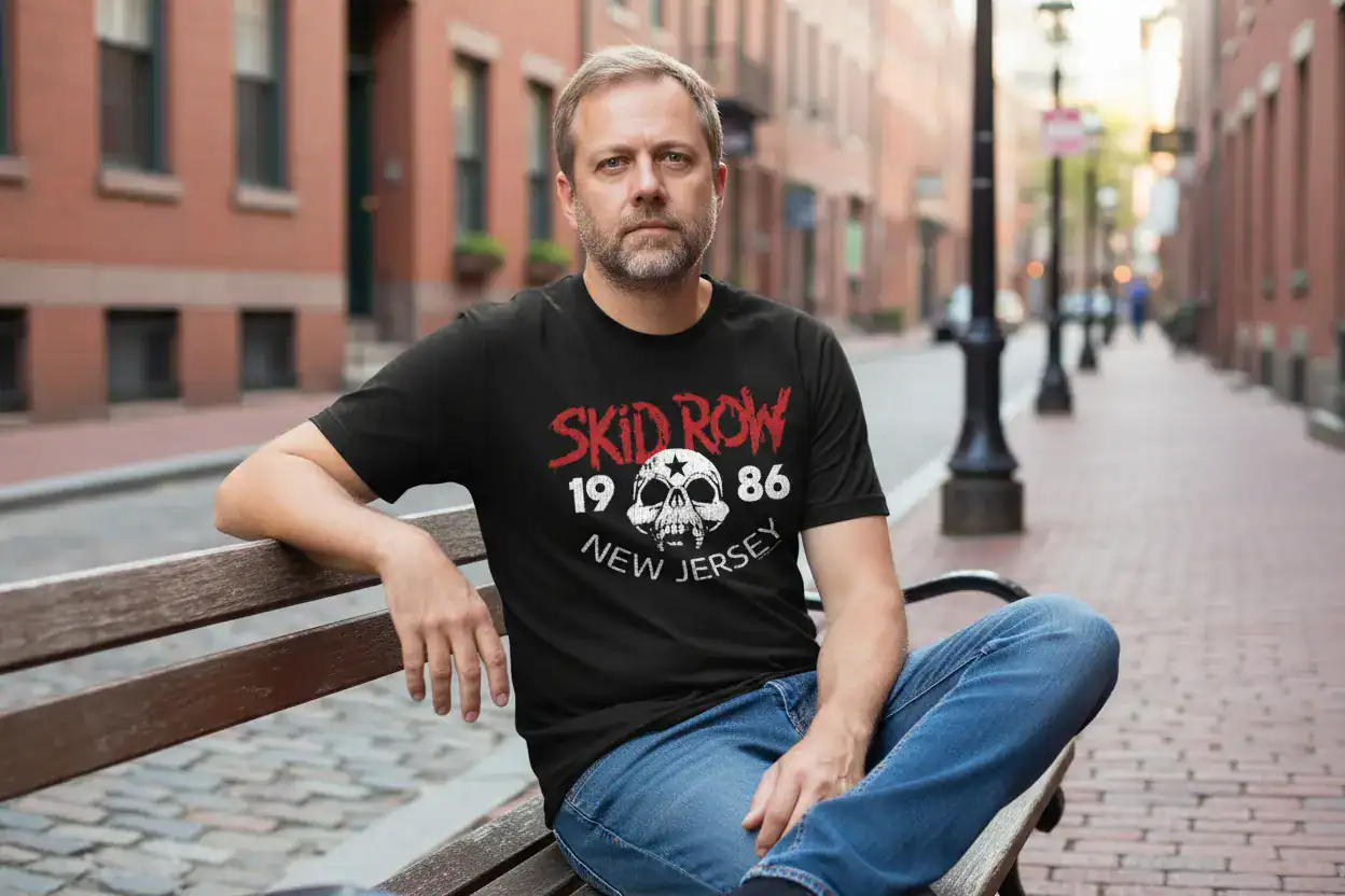 rock fan wearing Skid Row New Jersey 1986 Men’s T Shirt