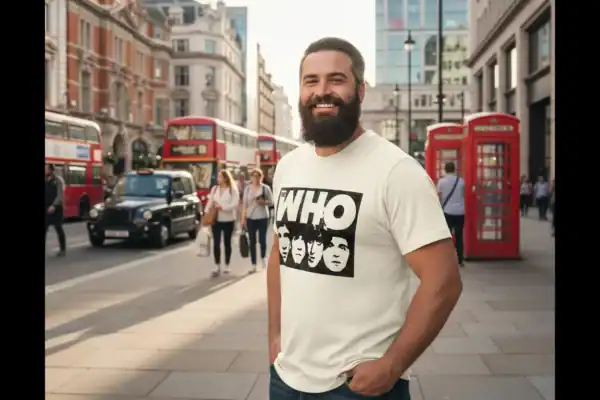Rock fan wearing The Who in America 1967 Men’s T Shirt