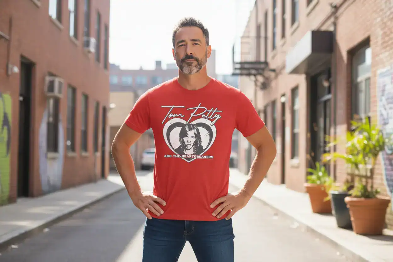rock fan wearing a Tom Petty & the Heartbreakers Broken Hearted Men’s T Shirt