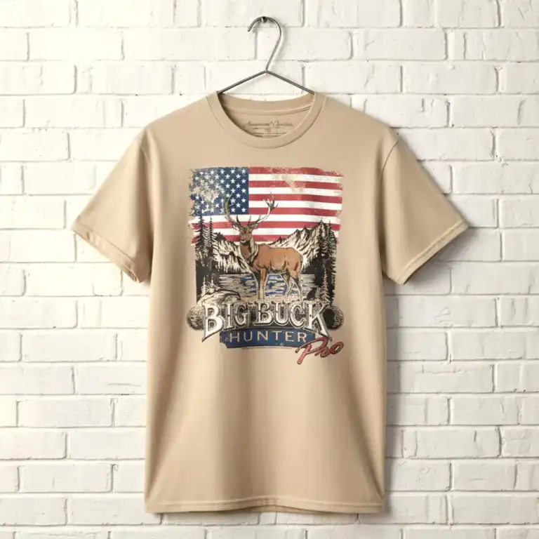 Big Buck Hunter USA Flag Men's T-Shirt wall