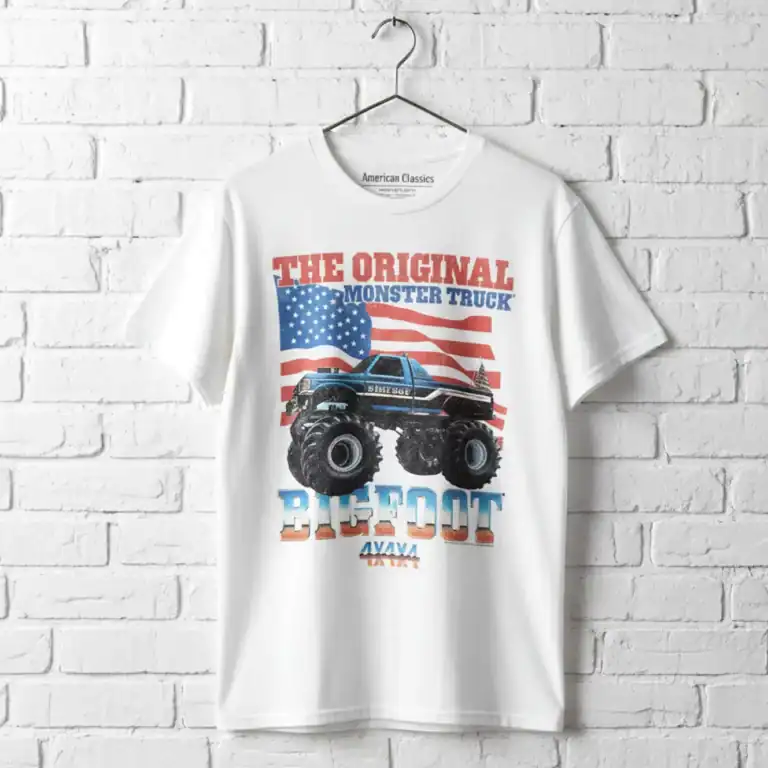 Bigfoot Star-Spangled Truck Men's T-Shirt wall