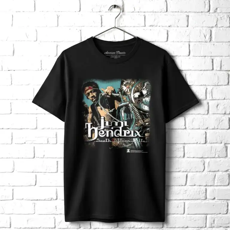 Jimi Hendrix Biker South Saturn Delta Men's T-Shirt wall