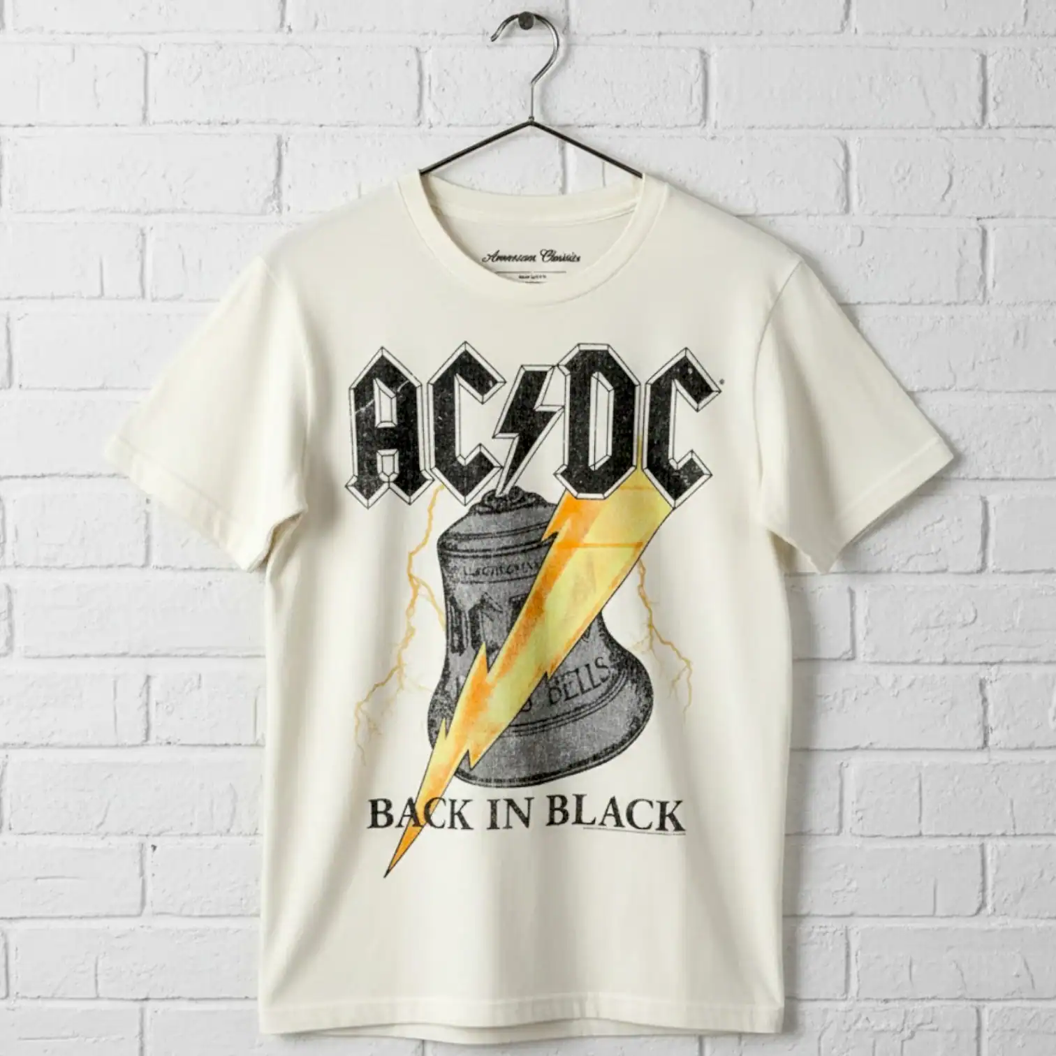 AC/DC Hells Bells men's T shirt with lightning bolt and bell graphic. Perfect for rock fans and conc.