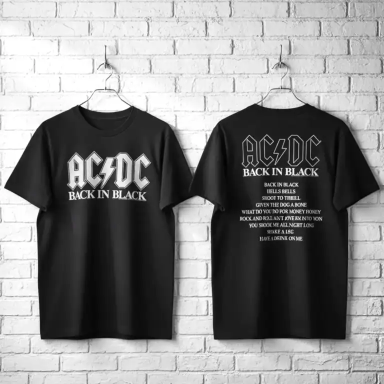 ACDC Back in Black Tracklist Men’s T Shirt front