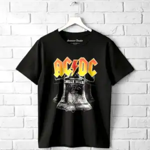 AC/DC Hells Bells vintage band T-shirt for men, featuring iconic logo and bell graphic.
