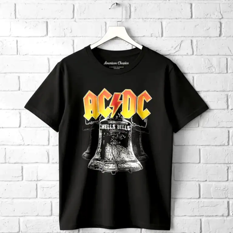 AC/DC Hells Bells vintage band T-shirt for men, featuring iconic logo and bell graphic.