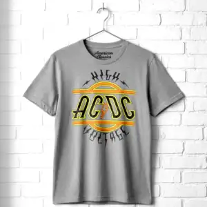Classic ACDC high voltage graphic T-shirt for men, vintage rock band style.