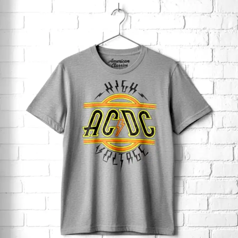 Classic ACDC high voltage graphic T-shirt for men, vintage rock band style.