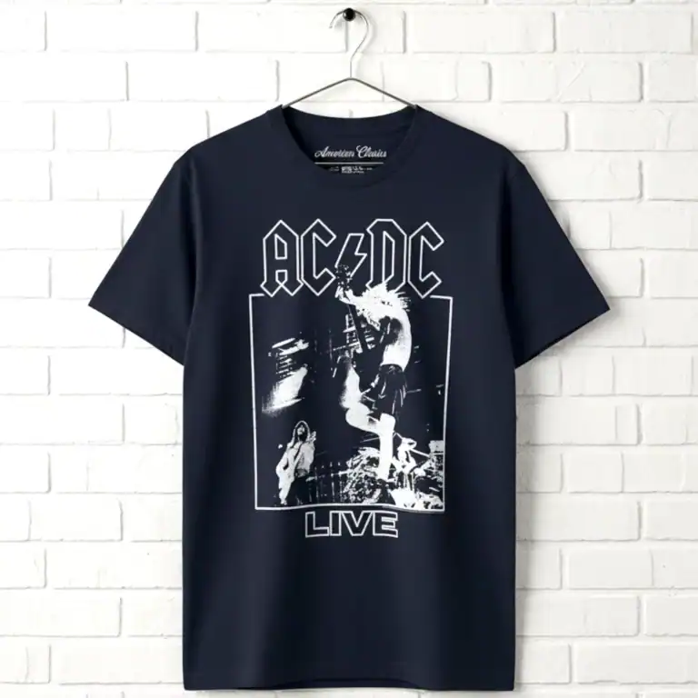 AC/DC live guitar shredding men's T shirt for rock music fans. Perfect for concerts and casual wear,.