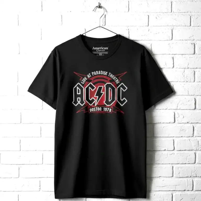 AC/DC Boston 1978 concert T-shirt with band logo and tour details.