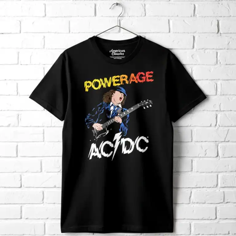 AC/DC Powerage cartoon graphic T-shirt for men.
