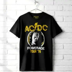 AC/DC Powerage Tour 1978 men's T shirt with vintage rock band design.