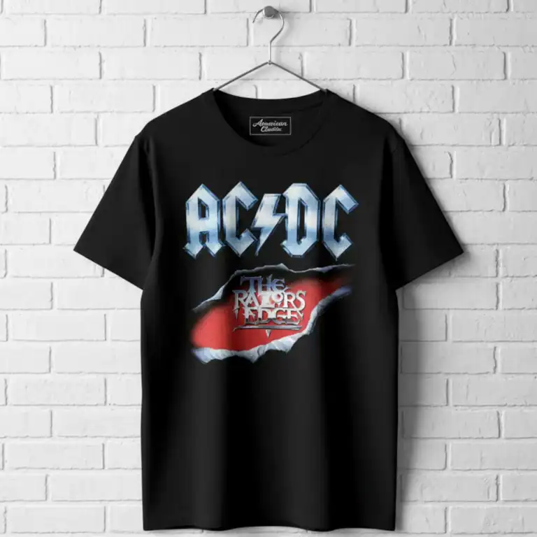 AC/DC Razors Edge album band T shirt, men's rock music tee.