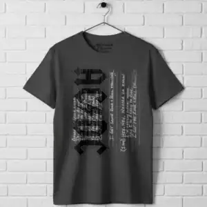 ACDC Thunder Lyrics T-shirt for men, rock and roll music fan apparel.