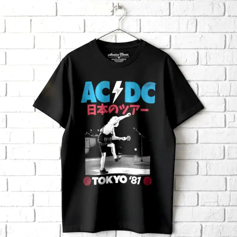 AC/DC band T-shirt with Tokyo '81 concert graphic, perfect for rock fans.