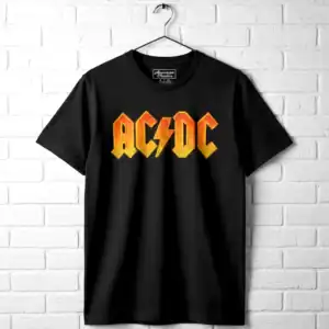 AC/DC vintage orange logo T-shirt for men, perfect for rock music fans and concert wear. Classic ban.