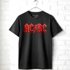 AC/DC vintage red logo T shirt for men, classic rock band apparel, stylish concert tee.