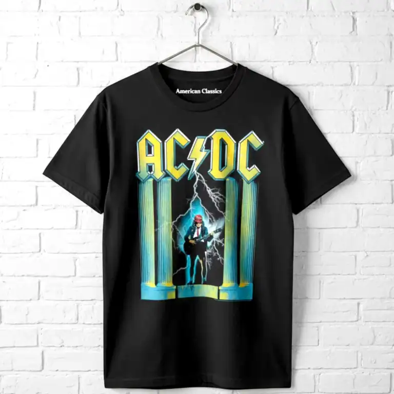 AC/DC Who Made Who album men's T shirt with lightning graphic.