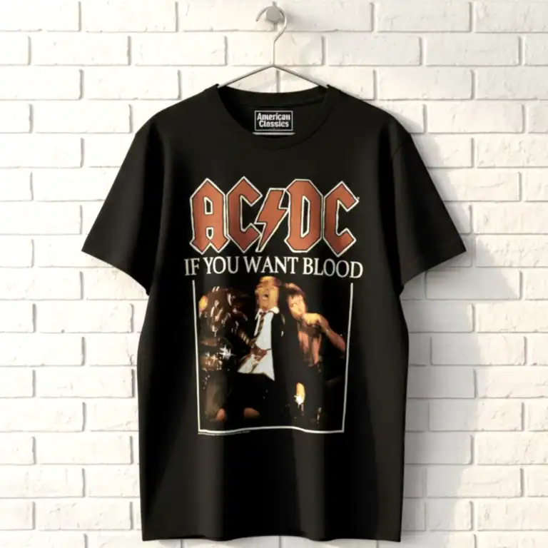AC/DC If You Want Blood men's band T-shirt, rock concert apparel.