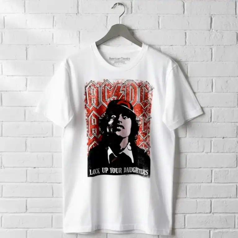 AC/DC Lock Up Your Daughters men's band T-shirt with graphic design.