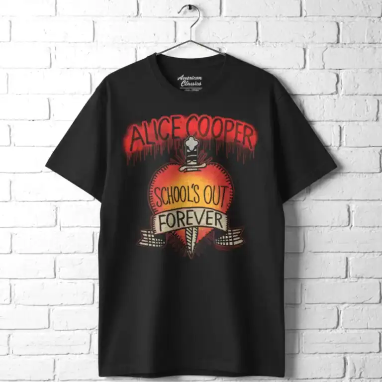Alice Cooper School's Out Forever men's T shirt with graphic design.