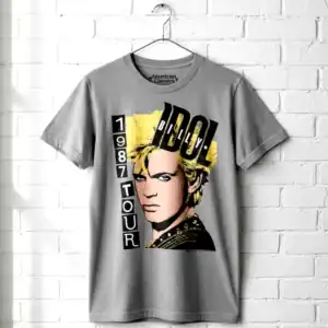 Billy Idol pop art tour 1987 men's T-shirt with bold graphic design.