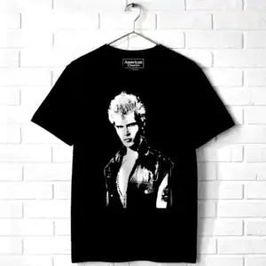 Billy Idol black graphic T-shirt with iconic portrait print.