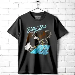 Lightning eagle graphic T-shirt inspired by Billy Idol's iconic style. Perfect for rock music fans a.