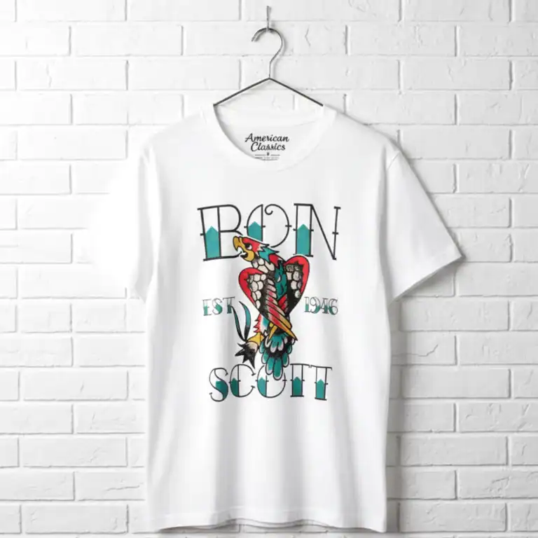 Classic Ron Scout graphic T-shirt with colorful bird design on white background.
