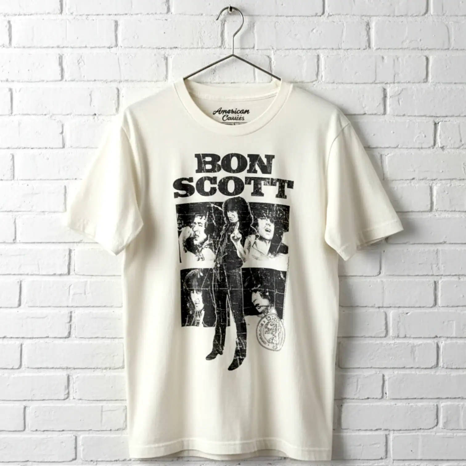 Bon Scott band t-shirt with black and white graphic design.