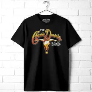 Men's black T-shirt featuring Charlie Daniels Band steer skull graphic and logo.