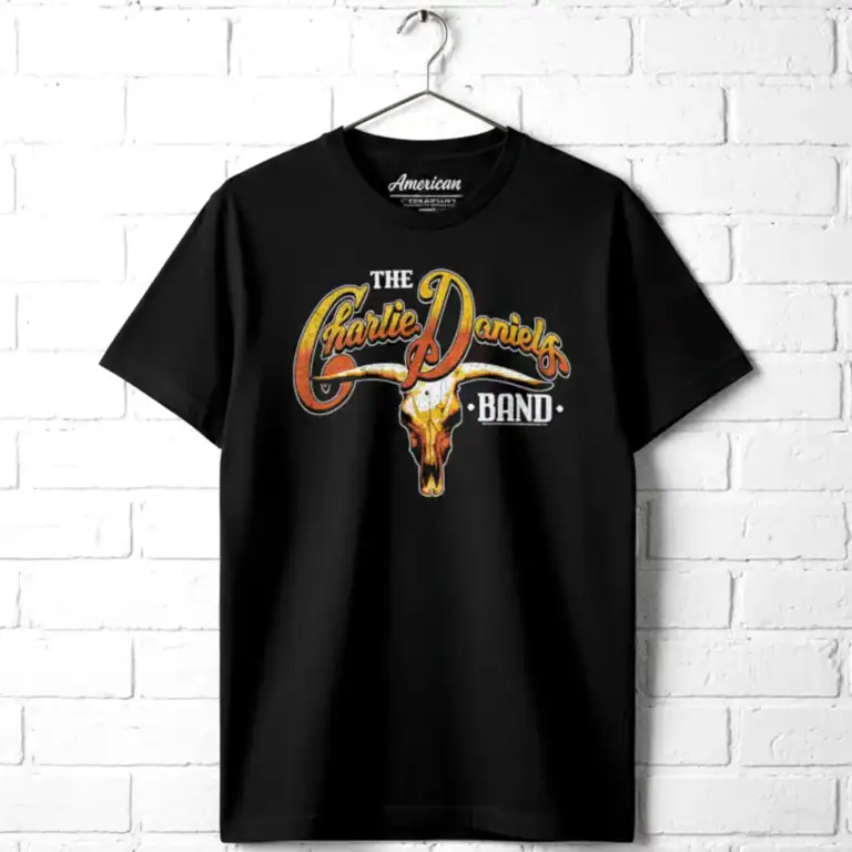 Men's black T-shirt featuring Charlie Daniels Band steer skull graphic and logo.