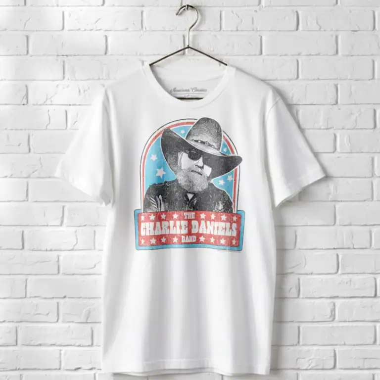 White T-shirt featuring Charlie Daniels Band patriotic star design and logo.