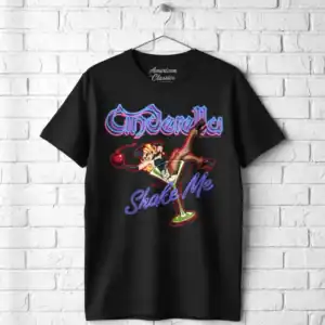 Neon Cinderella graphic T-shirt with shake glass design for men. Perfect for casual wear and pop cul.