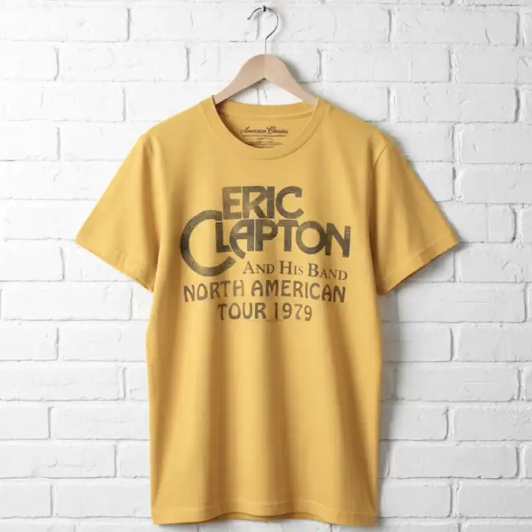 Vintage yellow Eric Clapton North American Tour 1979 band T-shirt.