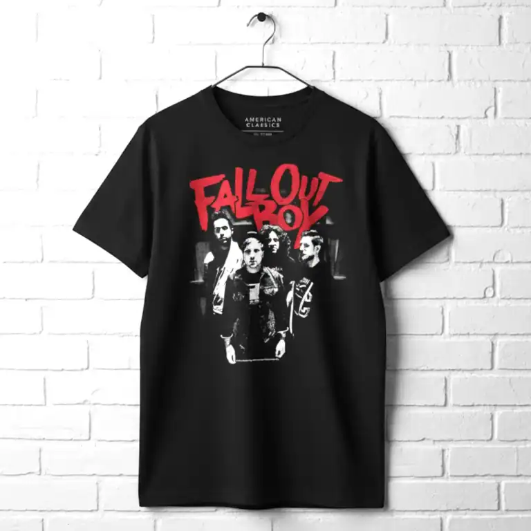 Band T-shirt featuring Fall Out Boy graphic design for men.