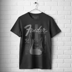 Fender Vintage 61 Reissue men's T shirt with guitar graphic and classic design.