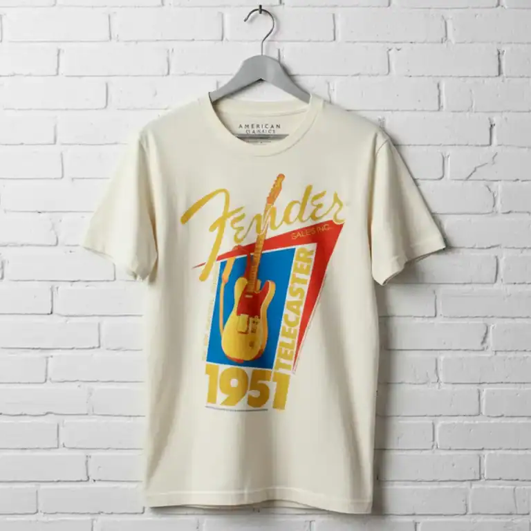 Fender Telecaster 1951 vintage-inspired men's T-shirt with guitar graphic. Perfect for music lovers.